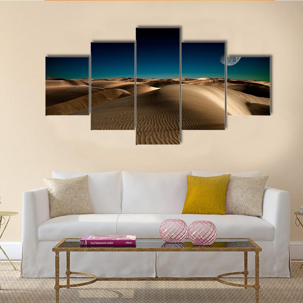 Night In Desert Sand Dune Canvas Wall Art-5 Star-Gallery Wrap-62" x 32"-Tiaracle