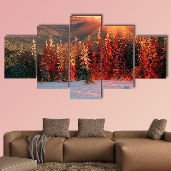 Night In Ukrainian Carpathians Canvas Wall Art-5 Star-Gallery Wrap-62" x 32"-Tiaracle