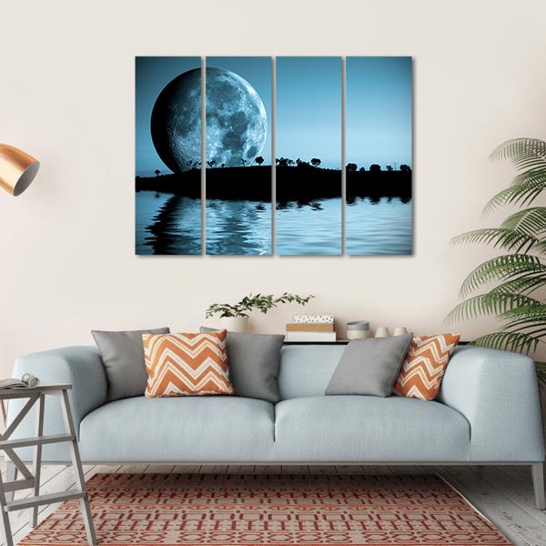 Full Moon & Lake Canvas Wall Art-4 Horizontal-Gallery Wrap-34" x 24"-Tiaracle