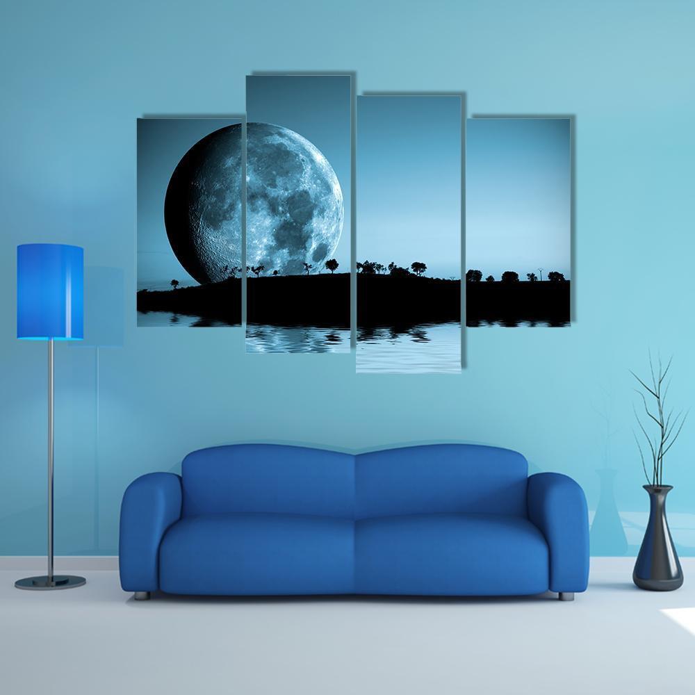 Full Moon & Lake Canvas Wall Art-4 Pop-Gallery Wrap-50" x 32"-Tiaracle