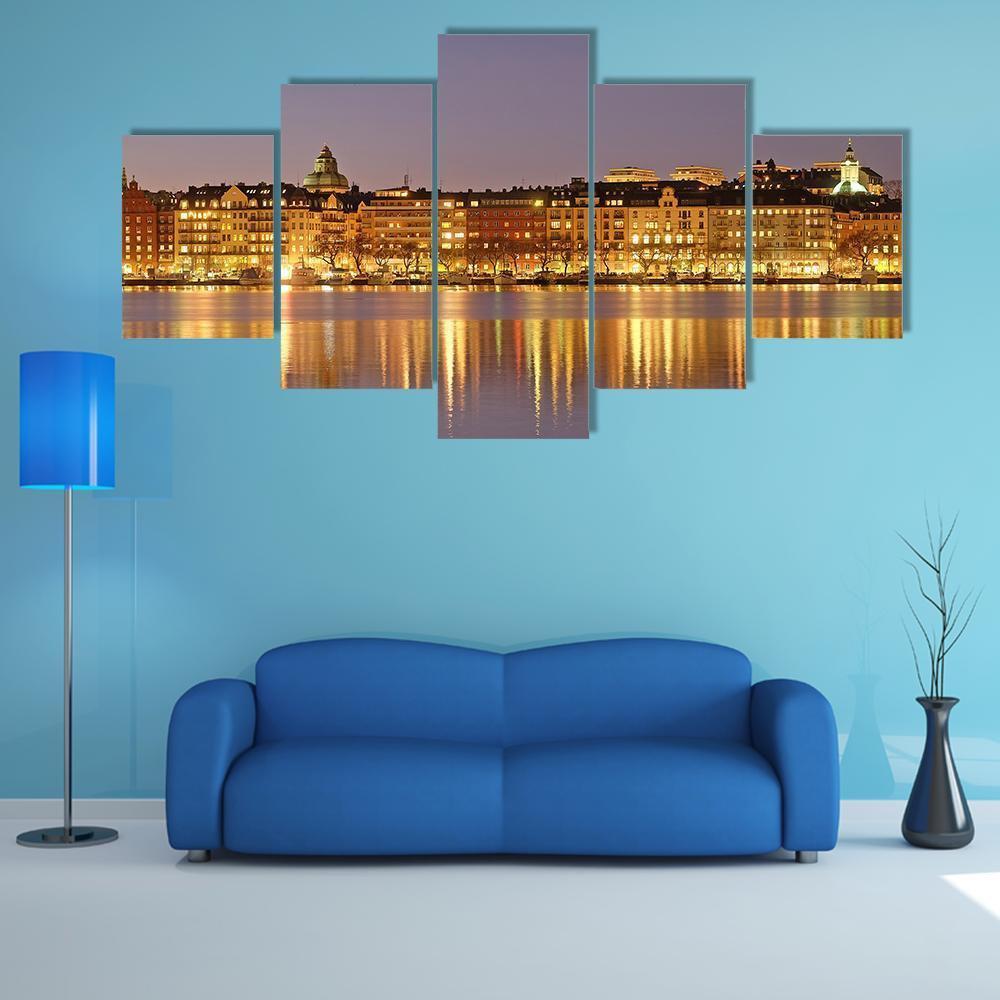 Stockholm At Night Canvas Wall Art-5 Star-Gallery Wrap-62" x 32"-Tiaracle