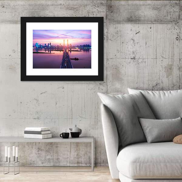 Night Of Modern Bridge Panoramic Canvas Wall Art-1 Piece-36" x 12"-Tiaracle