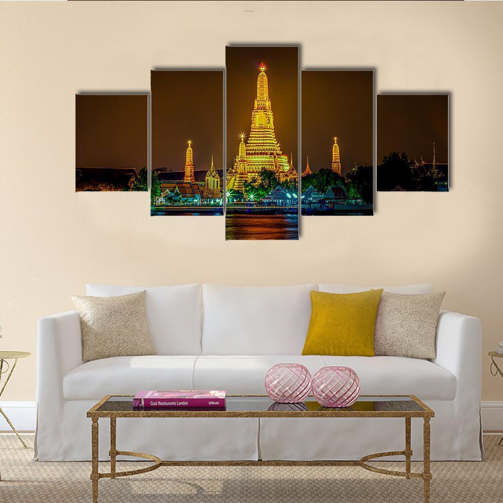 Wat Arun Ratchawararam Temple Bangkok Canvas Wall Art-5 Star-Gallery Wrap-62" x 32"-Tiaracle