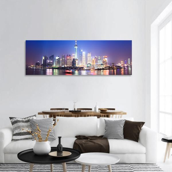 Shanghai Skyline China Panoramic Canvas Wall Art-1 Piece-36" x 12"-Tiaracle