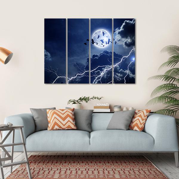 Moon Lightning & Dark Clouds Canvas Wall Art-4 Horizontal-Gallery Wrap-34" x 24"-Tiaracle