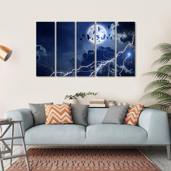 Moon Lightning & Dark Clouds Canvas Wall Art-5 Horizontal-Gallery Wrap-22" x 12"-Tiaracle