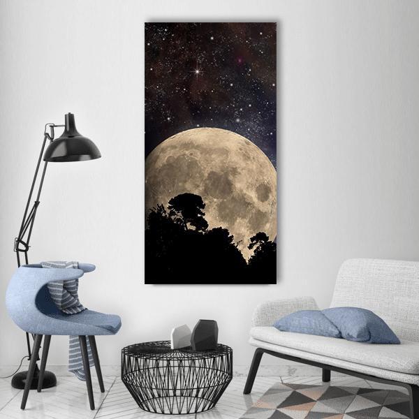 Night Sky With Moon Vertical Canvas Wall Art-1 Vertical-Gallery Wrap-12" x 24"-Tiaracle