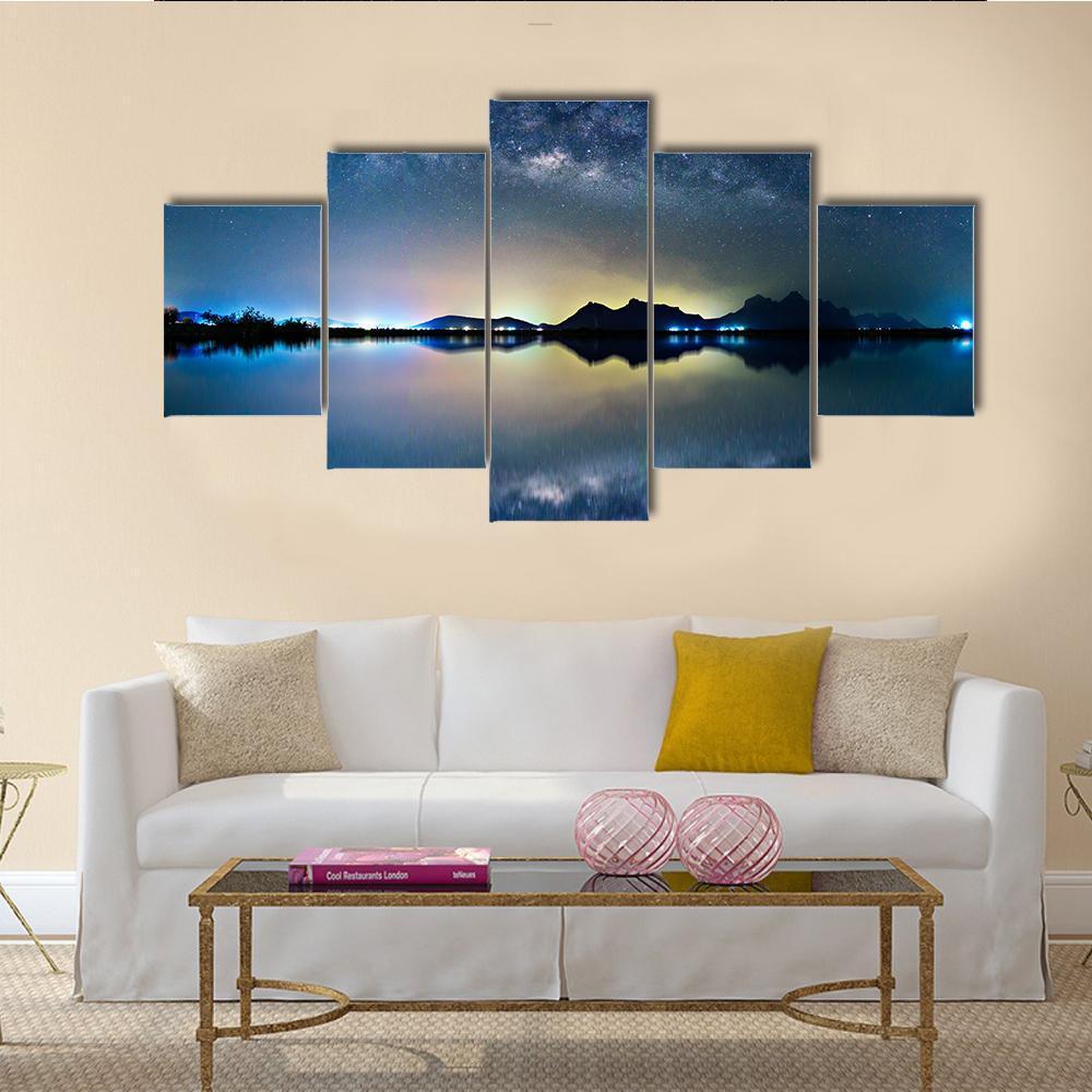 Night Sky With Stars Canvas Wall Art-5 Star-Gallery Wrap-62" x 32"-Tiaracle