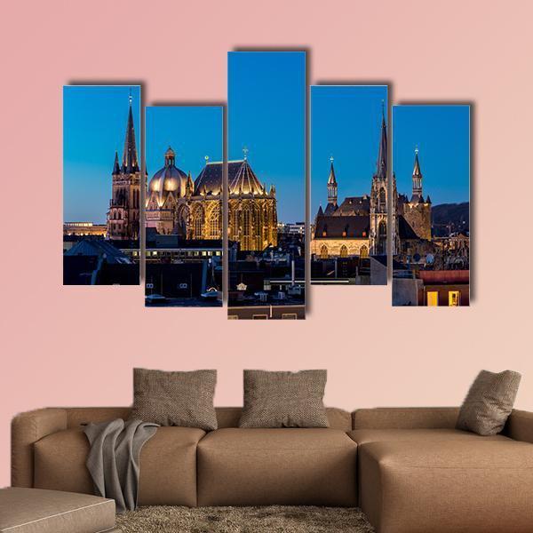 Aachen At Night Germany Canvas Wall Art-5 Pop-Gallery Wrap-47" x 32"-Tiaracle