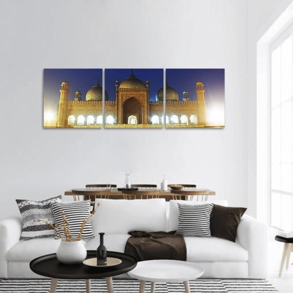 Badshahi Mosque Lahore Panoramic Canvas Wall Art-3 Piece-25" x 08"-Tiaracle