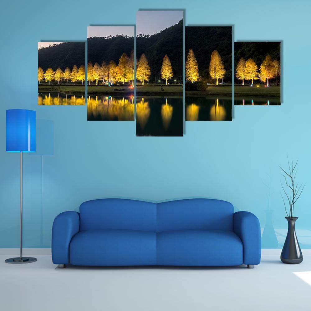 Bald Cypress Trees At Night Canvas Wall Art-5 Star-Gallery Wrap-62" x 32"-Tiaracle