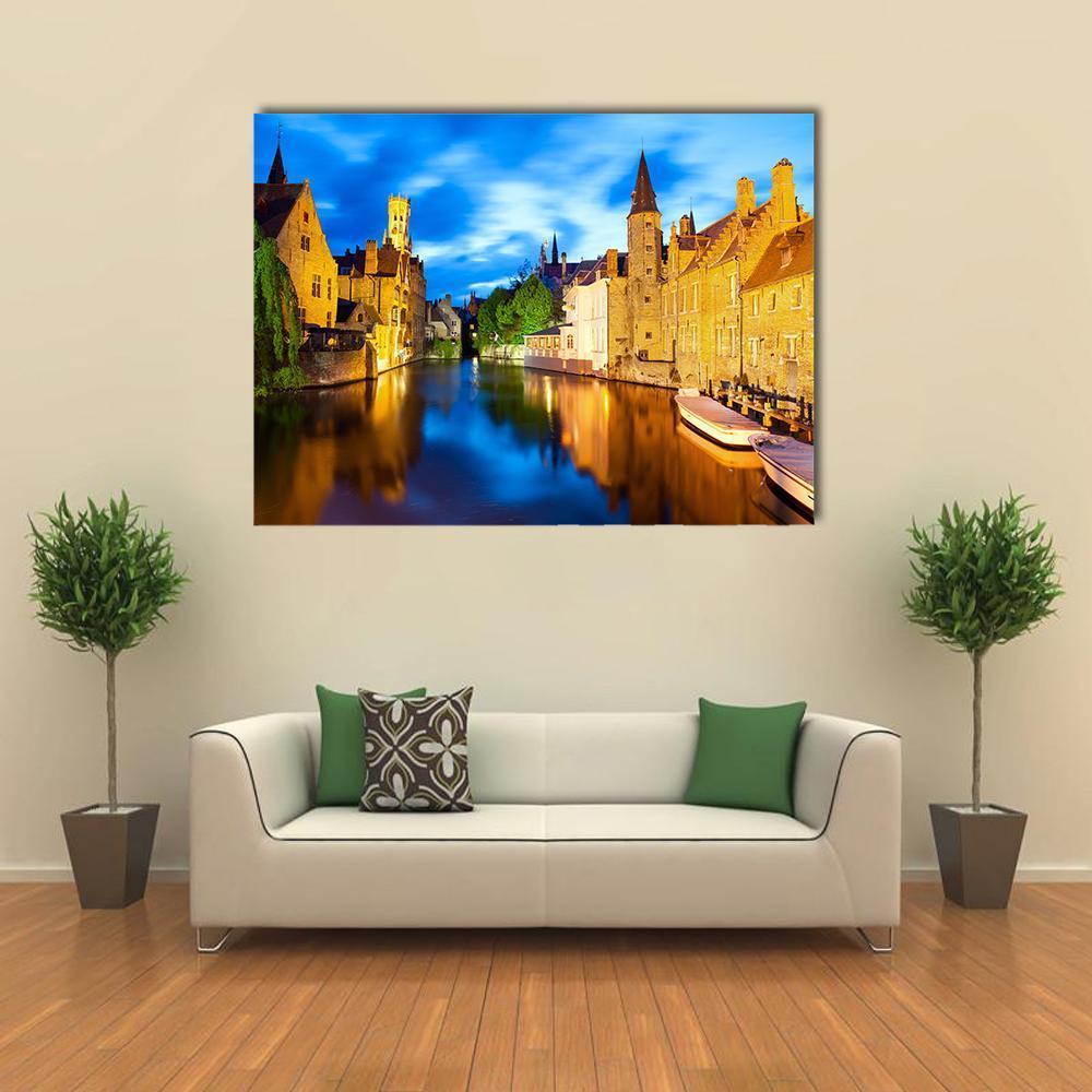 Canal In Bruges Canvas Wall Art-1 Piece-Gallery Wrap-48" x 32"-Tiaracle