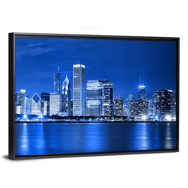 Night View Of Chicago Canvas Wall Art-3 Horizontal-Gallery Wrap-25" x 16"-Tiaracle