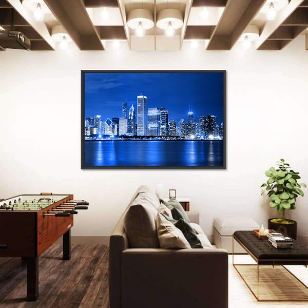 Night View Of Chicago Canvas Wall Art-3 Horizontal-Gallery Wrap-25" x 16"-Tiaracle