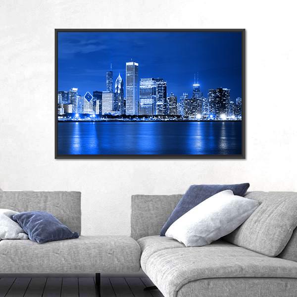Night View Of Chicago Canvas Wall Art-3 Horizontal-Gallery Wrap-25" x 16"-Tiaracle