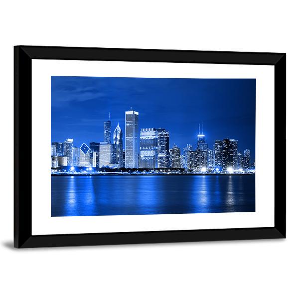 Night View Of Chicago Canvas Wall Art-3 Horizontal-Gallery Wrap-25" x 16"-Tiaracle
