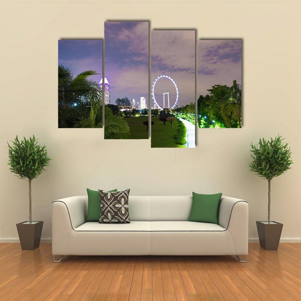 Night View Of Garden Singapore Canvas Wall Art-4 Pop-Gallery Wrap-50" x 32"-Tiaracle