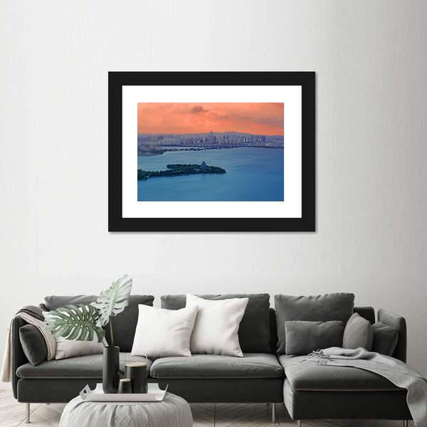 Night View Of Jinji Lake Canvas Wall Art-1 Piece-Framed Print-20" x 16"-Tiaracle