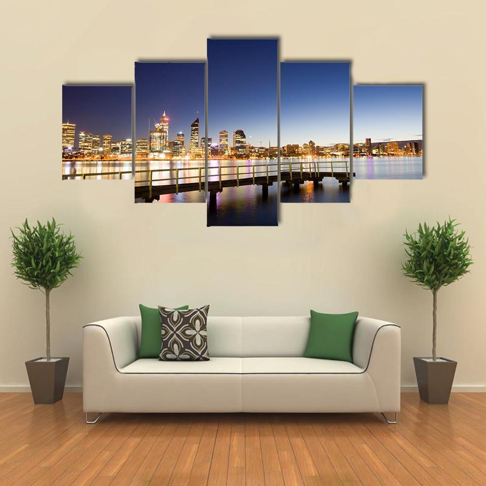 Perth City & River Canvas Wall Art-5 Star-Gallery Wrap-62" x 32"-Tiaracle