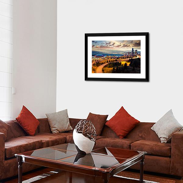 Night View Of Seattle Canvas Wall Art-3 Horizontal-Gallery Wrap-25" x 16"-Tiaracle