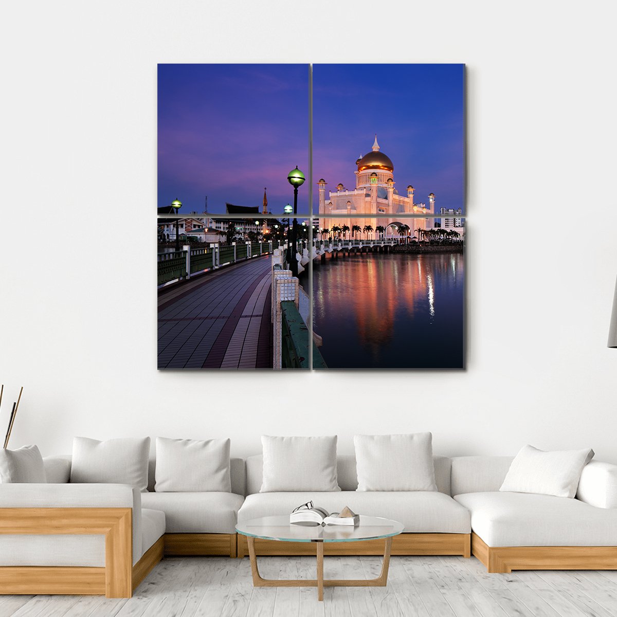 Sultan Omar Ali Saifuddien Mosque Canvas Wall Art-4 Square-Gallery Wrap-17" x 17"-Tiaracle