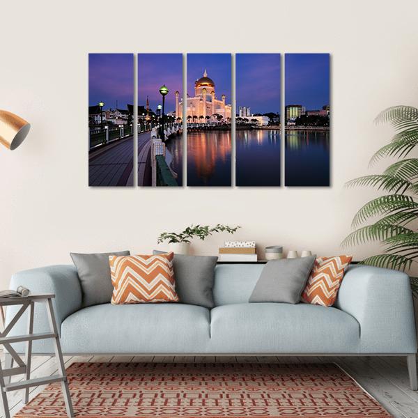 Sultan Omar Ali Saifuddien Mosque Canvas Wall Art-5 Horizontal-Gallery Wrap-22" x 12"-Tiaracle