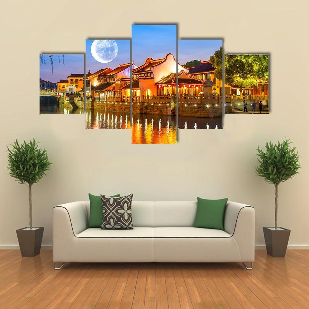 Suzhou Ancient Town Canvas Wall Art-5 Star-Gallery Wrap-62" x 32"-Tiaracle