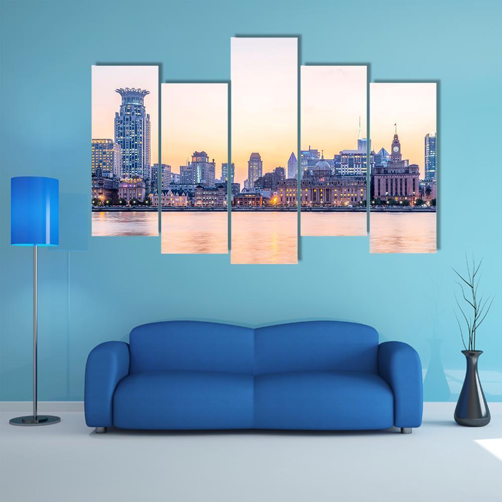 The Bund Shanghai Canvas Wall Art-5 Pop-Gallery Wrap-47" x 32"-Tiaracle