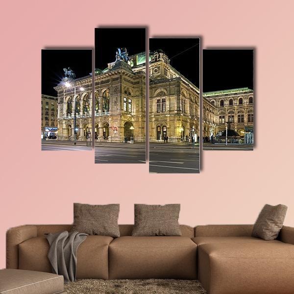 Night View Of Vienna State Opera Canvas Wall Art-4 Pop-Gallery Wrap-50" x 32"-Tiaracle