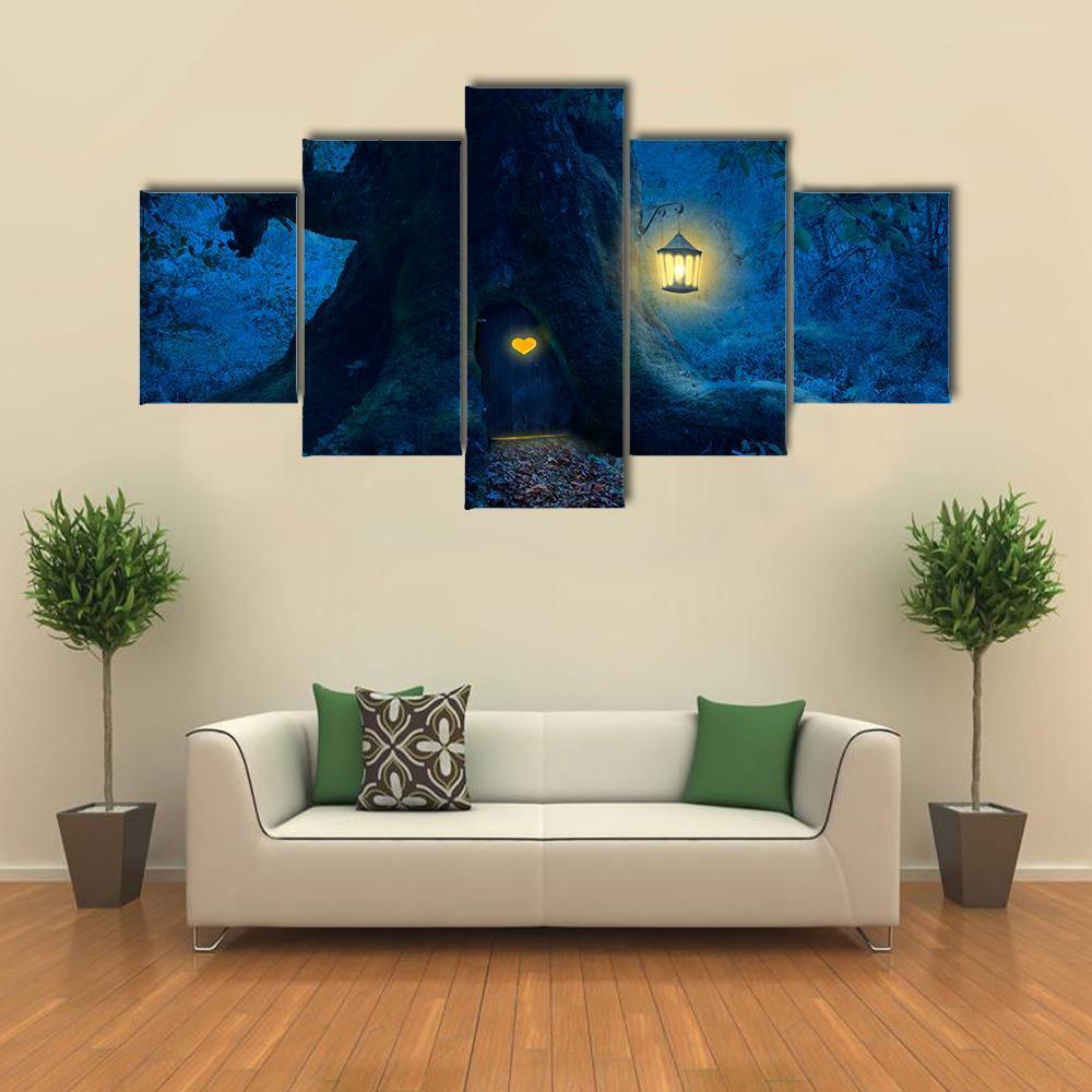 Magical Tree At Night Canvas Wall Art-5 Star-Gallery Wrap-62" x 32"-Tiaracle