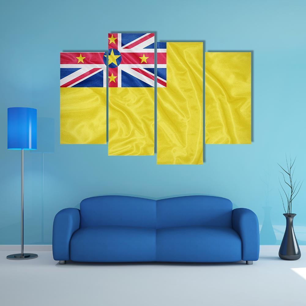 Waving Niue Flag Canvas Wall Art-4 Pop-Gallery Wrap-50" x 32"-Tiaracle