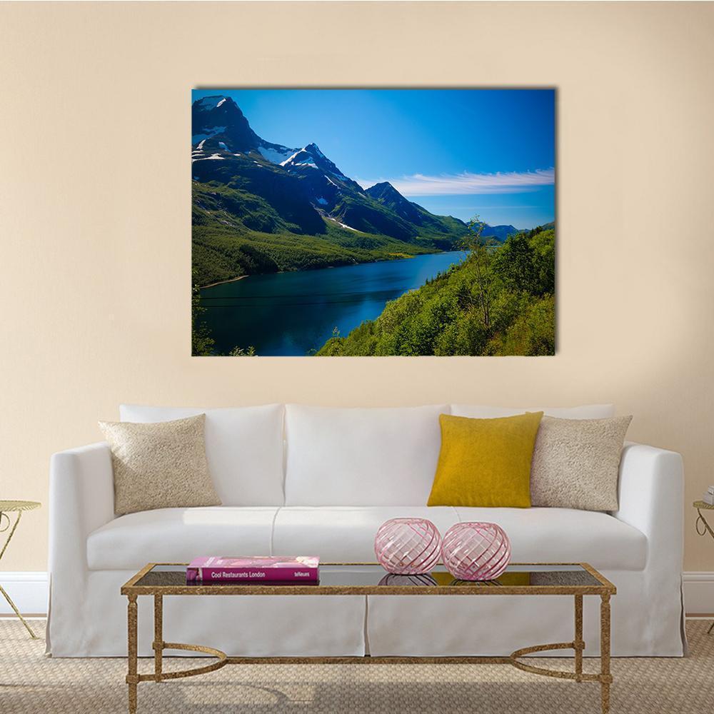 Nordfjorden & Svartisen Glacier Canvas Wall Art-1 Piece-Gallery Wrap-48" x 32"-Tiaracle