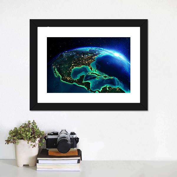 North America At Night Canvas Wall Art-5 Horizontal-Gallery Wrap-22" x 12"-Tiaracle