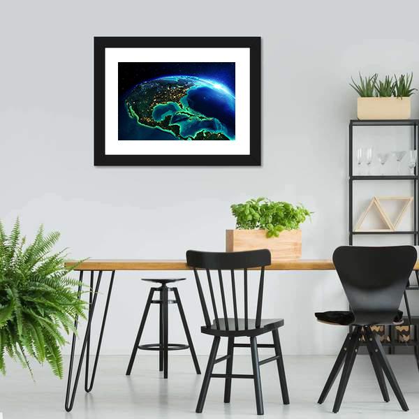 North America At Night Canvas Wall Art-5 Horizontal-Gallery Wrap-22" x 12"-Tiaracle