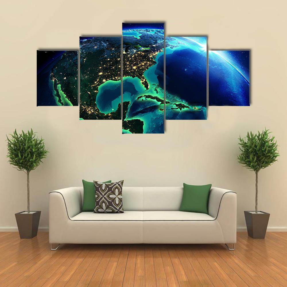 North America At Night Canvas Wall Art-5 Star-Gallery Wrap-62" x 32"-Tiaracle