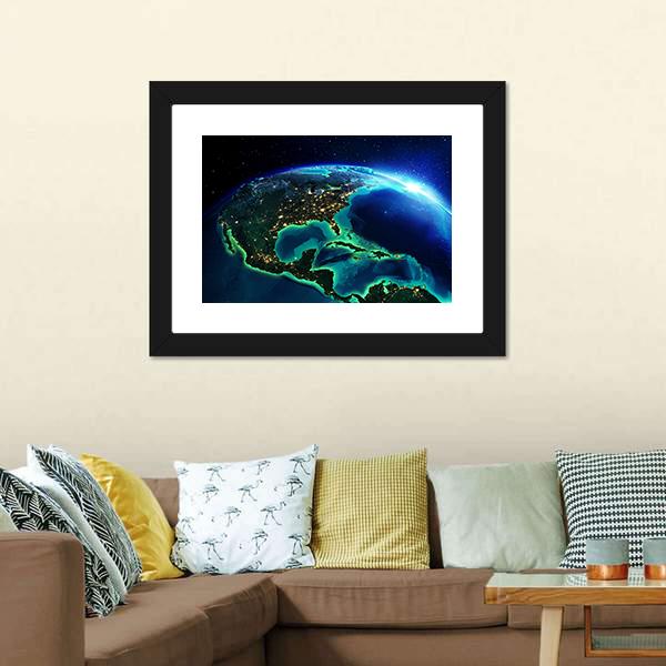 North America At Night Canvas Wall Art-1 Piece-Framed Print-20" x 16"-Tiaracle