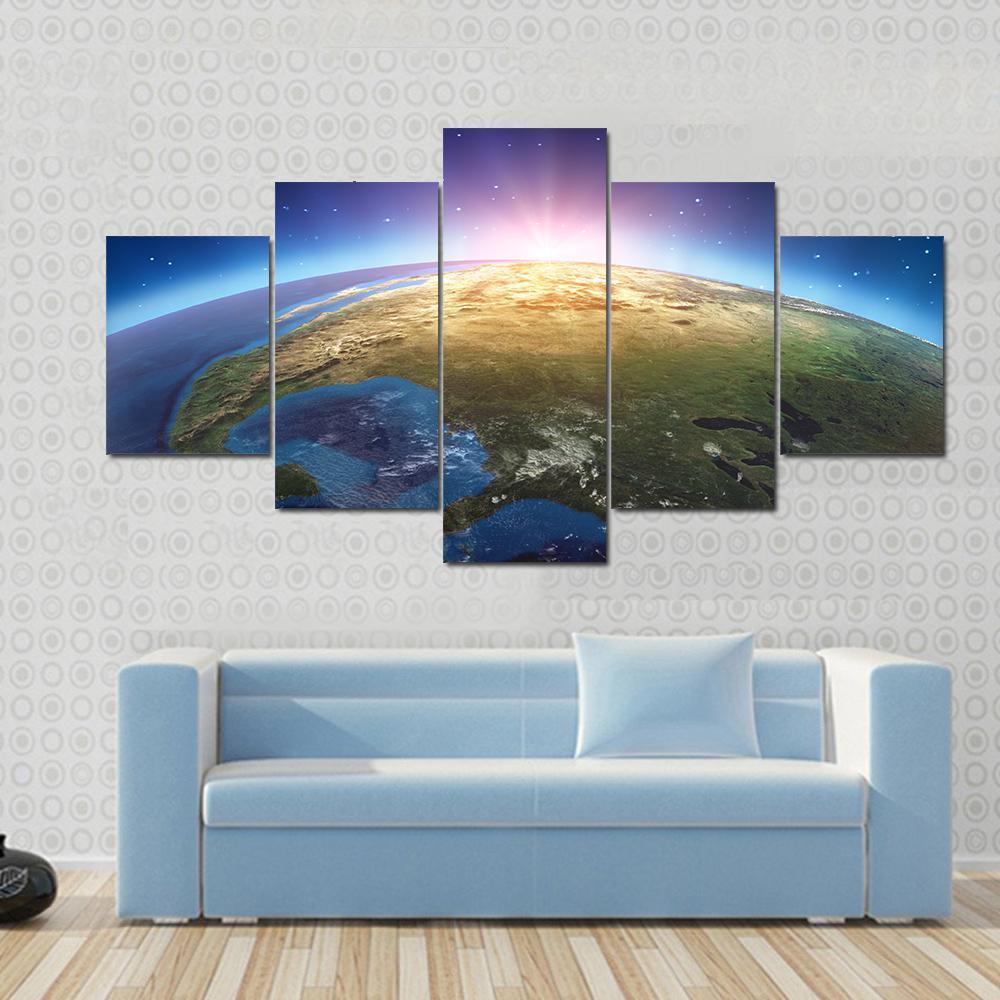 North America From Space Canvas Wall Art-5 Star-Gallery Wrap-62" x 32"-Tiaracle