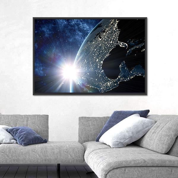 North & South America At Night From Space Canvas Wall Art-3 Horizontal-Gallery Wrap-25" x 16"-Tiaracle