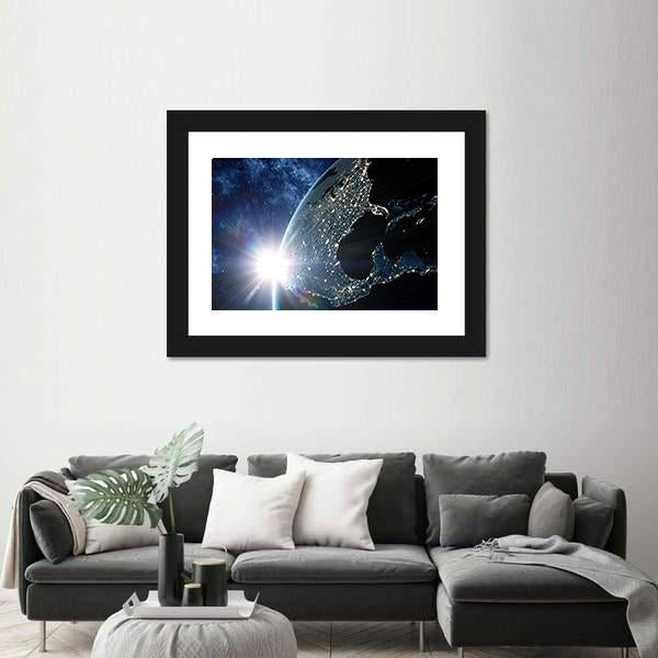 North & South America At Night From Space Canvas Wall Art-3 Horizontal-Gallery Wrap-25" x 16"-Tiaracle