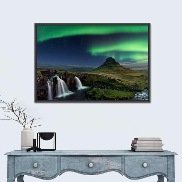 Northern Light At Mountain Canvas Wall Art-5 Horizontal-Gallery Wrap-22" x 12"-Tiaracle