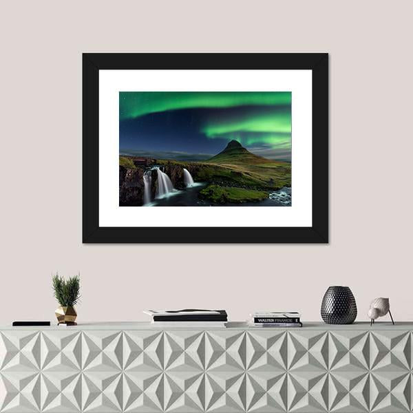Northern Light At Mountain Canvas Wall Art-5 Horizontal-Gallery Wrap-22" x 12"-Tiaracle