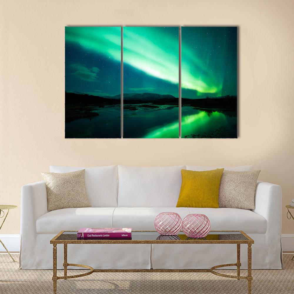 Northern Lights (Aurora Borealis) Canvas Wall Art-3 Horizontal-Gallery Wrap-25" x 16"-Tiaracle