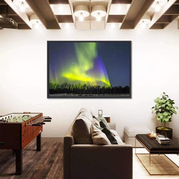 Northern Lights Over Snowscape Canvas Wall Art-3 Horizontal-Gallery Wrap-25" x 16"-Tiaracle