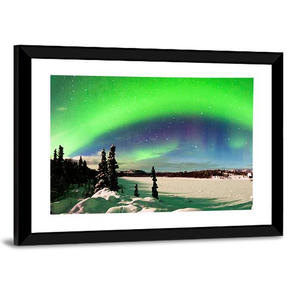 Northern Lights Over Snowy Landscape Canvas Wall Art-3 Horizontal-Gallery Wrap-25" x 16"-Tiaracle