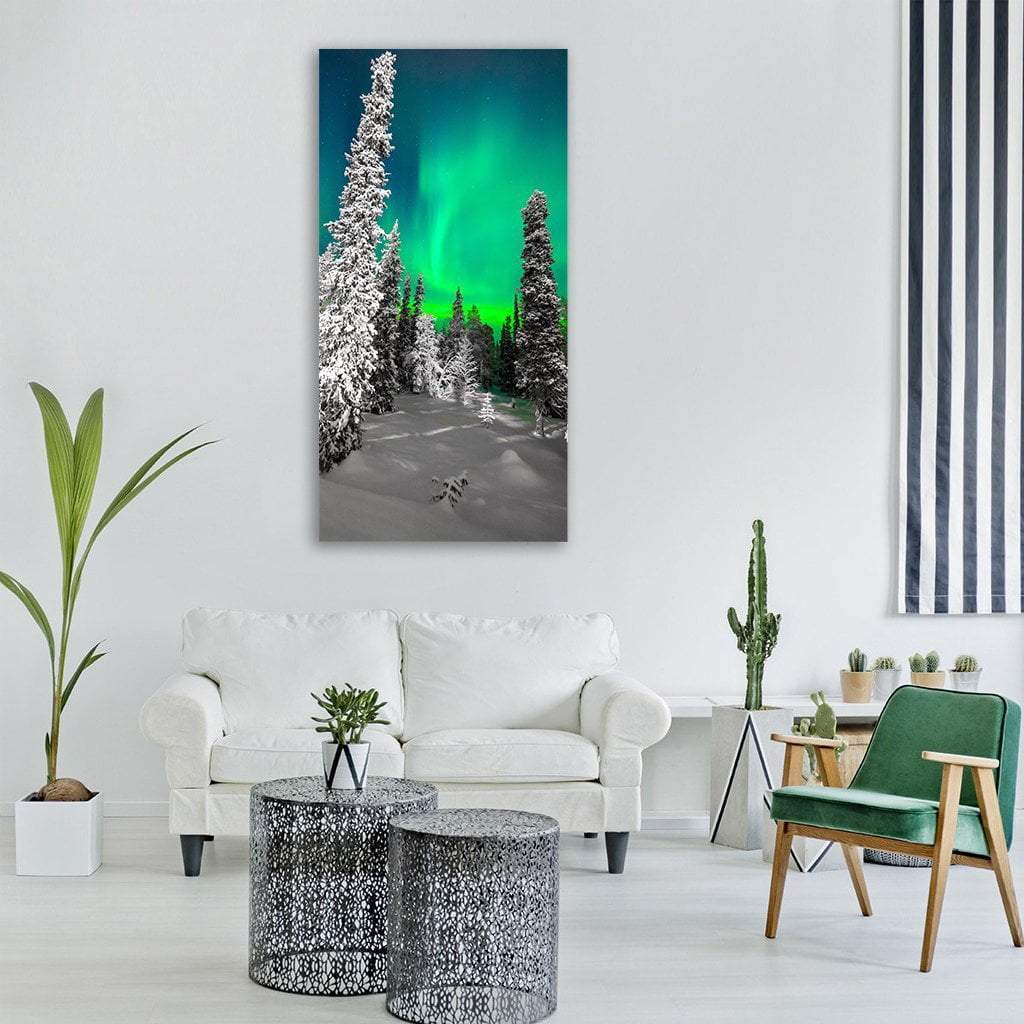 Northern Lights Over Winter Tree Vertical Canvas Wall Art-1 Vertical-Gallery Wrap-12" x 24"-Tiaracle