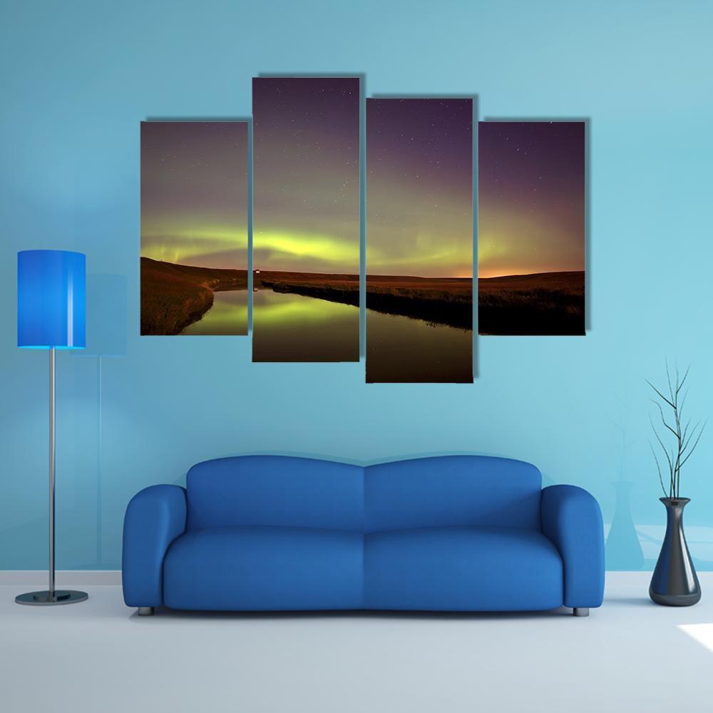 Northern Lights Over Moose Jaw River Canvas Wall Art-4 Pop-Gallery Wrap-50" x 32"-Tiaracle