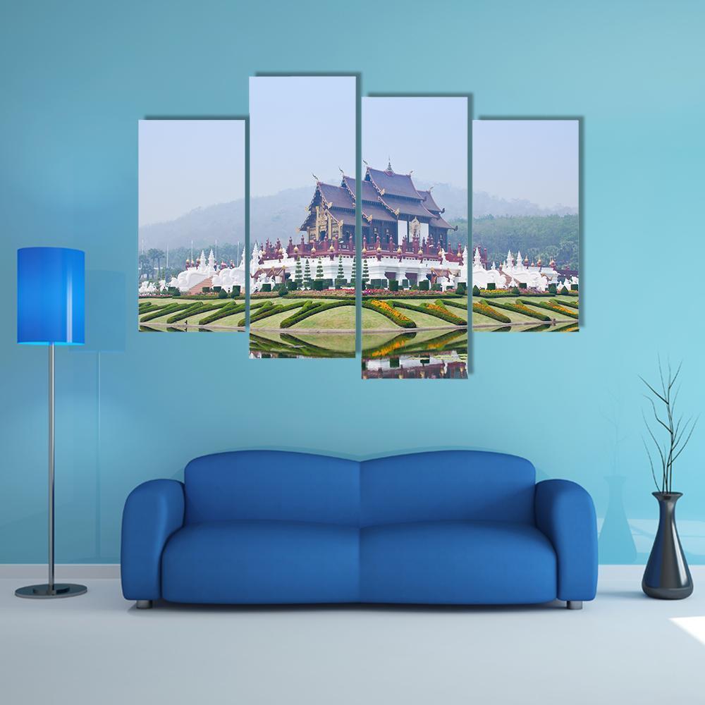 Northern Thai Style Building Canvas Wall Art-4 Pop-Gallery Wrap-50" x 32"-Tiaracle