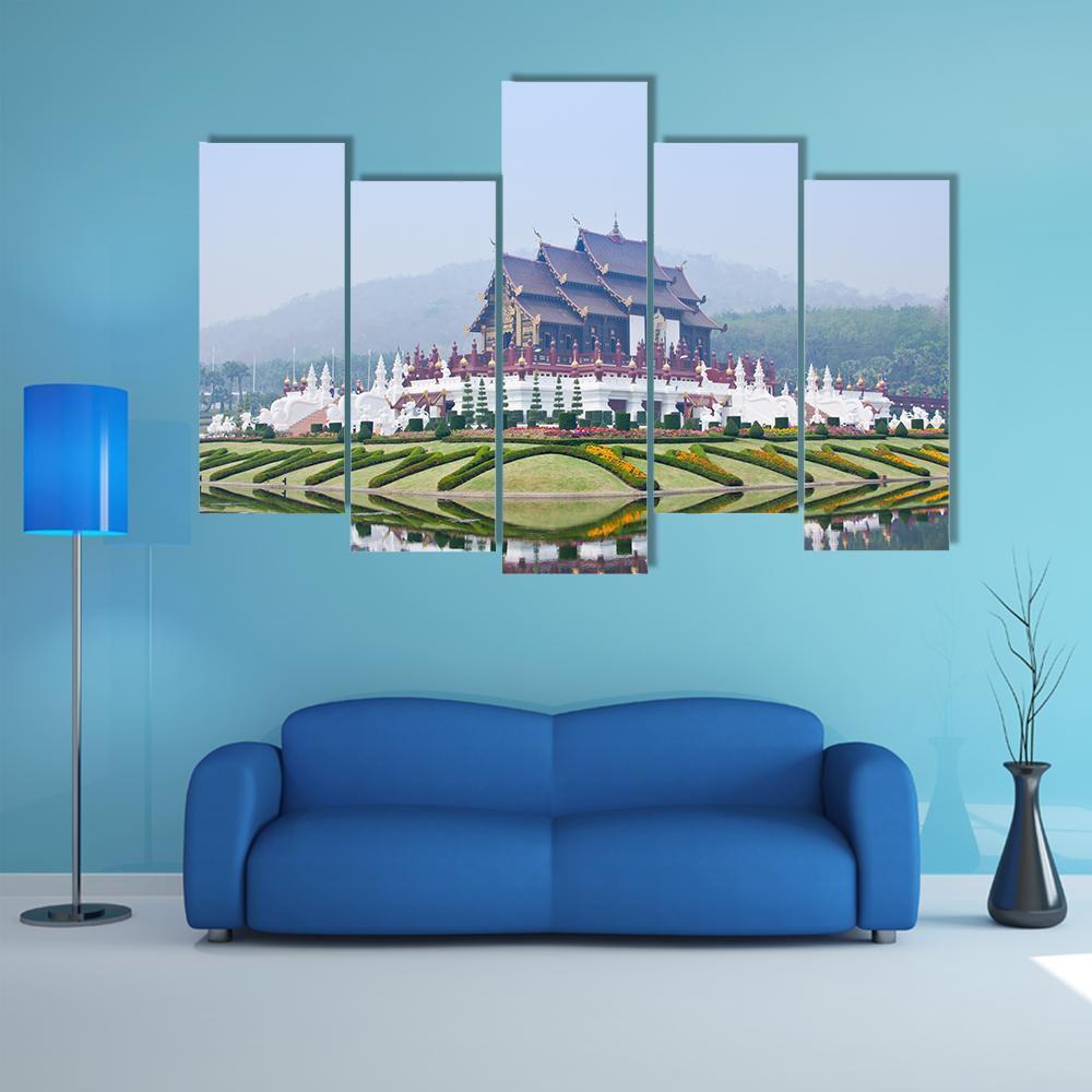 Northern Thai Style Building Canvas Wall Art-5 Pop-Gallery Wrap-47" x 32"-Tiaracle