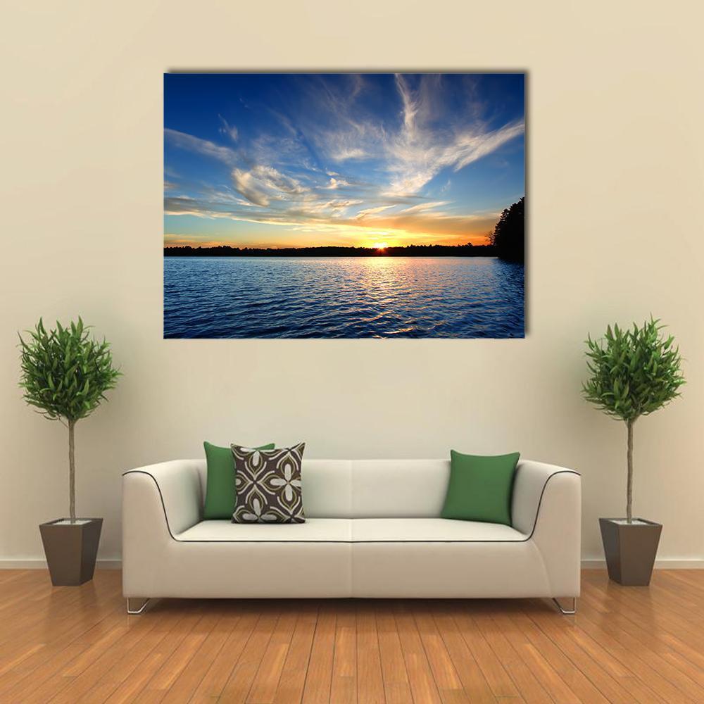 Northern Wisconsin Lake Sunset Canvas Wall Art-1 Piece-Gallery Wrap-48" x 32"-Tiaracle