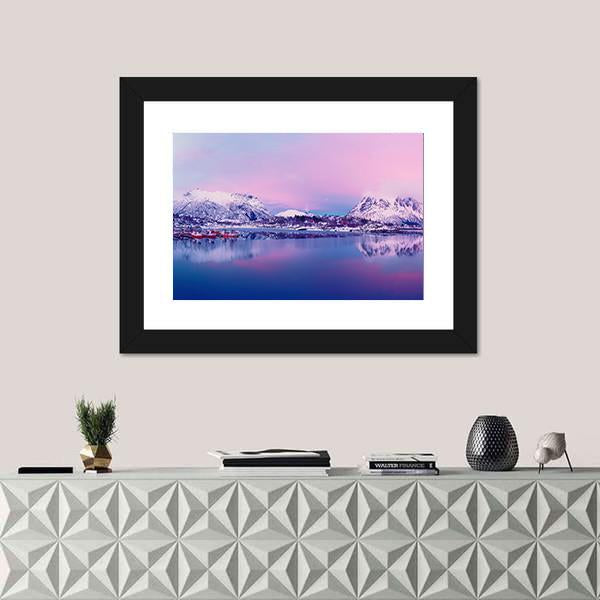 Norway Lake In Winter Canvas Wall Art-1 Piece-Framed Print-20" x 16"-Tiaracle
